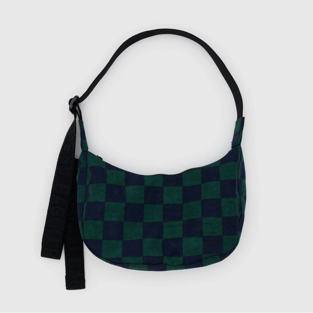 BAGGU Blue and Green Checkered Small Crescent Bag